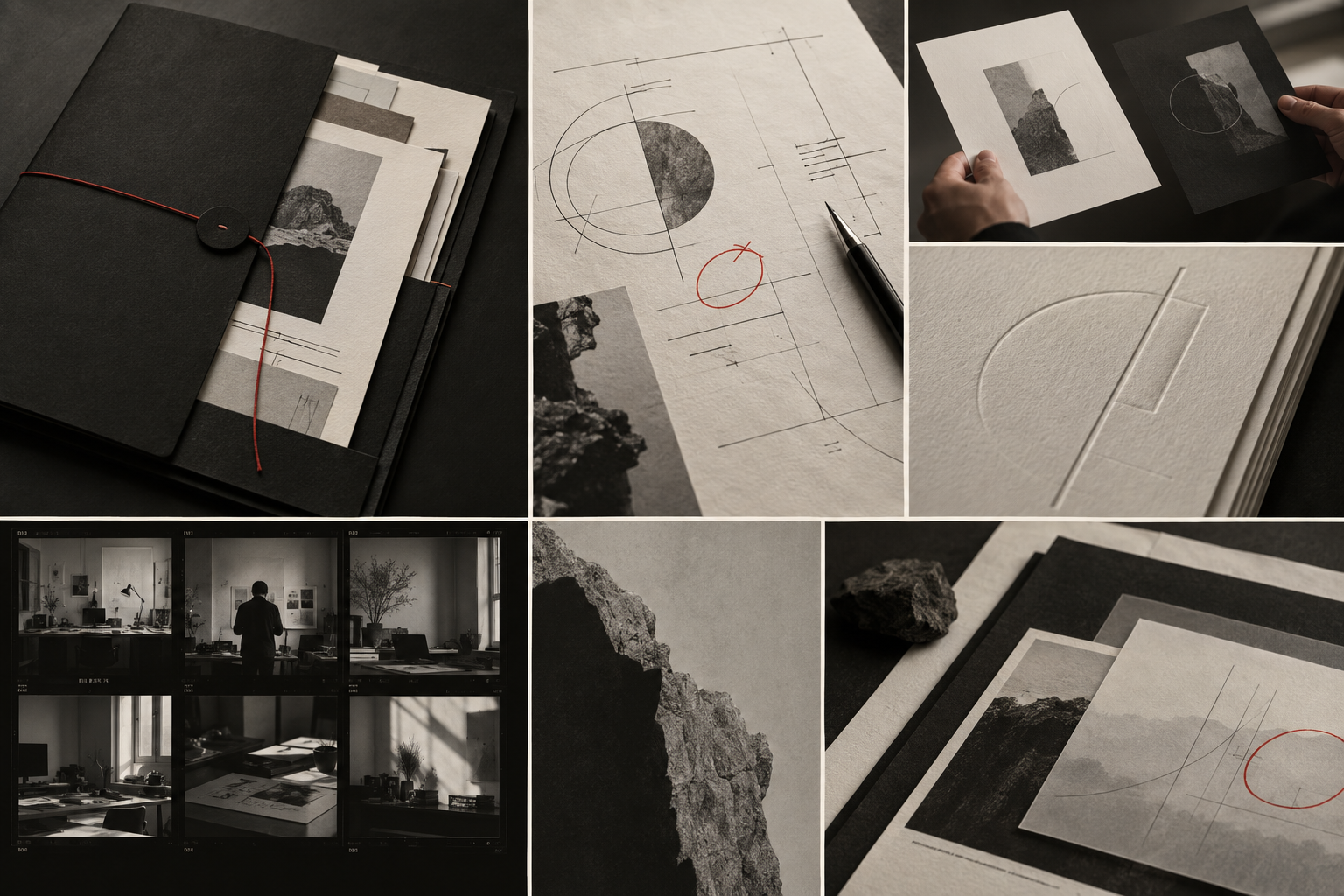 AI-generated concept collage of annotated case files, paper grids and dark editorial surfaces